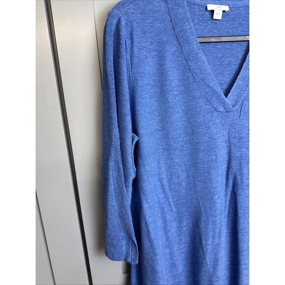 J. Jill Tunic Sweater Dress Blue Womens Large Linen Blend 3/4 Sleeve Side Slit - Picture 4 of 9